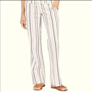 ROXY Oceanside Flare Striped Pants Size L Cotton Summer Surf Beach Vacation